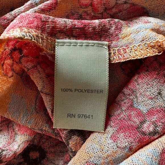J. Jill Pink & Orange Floral Semi Sheer Mesh Lettuce Hem Scoop Neck Top - Picture 7 of 7